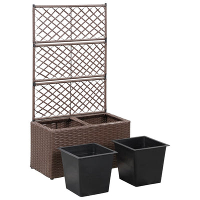 Trellis Raised Bed with 2 Pots 22.8"x11.8"x42.1" Poly Rattan Brown