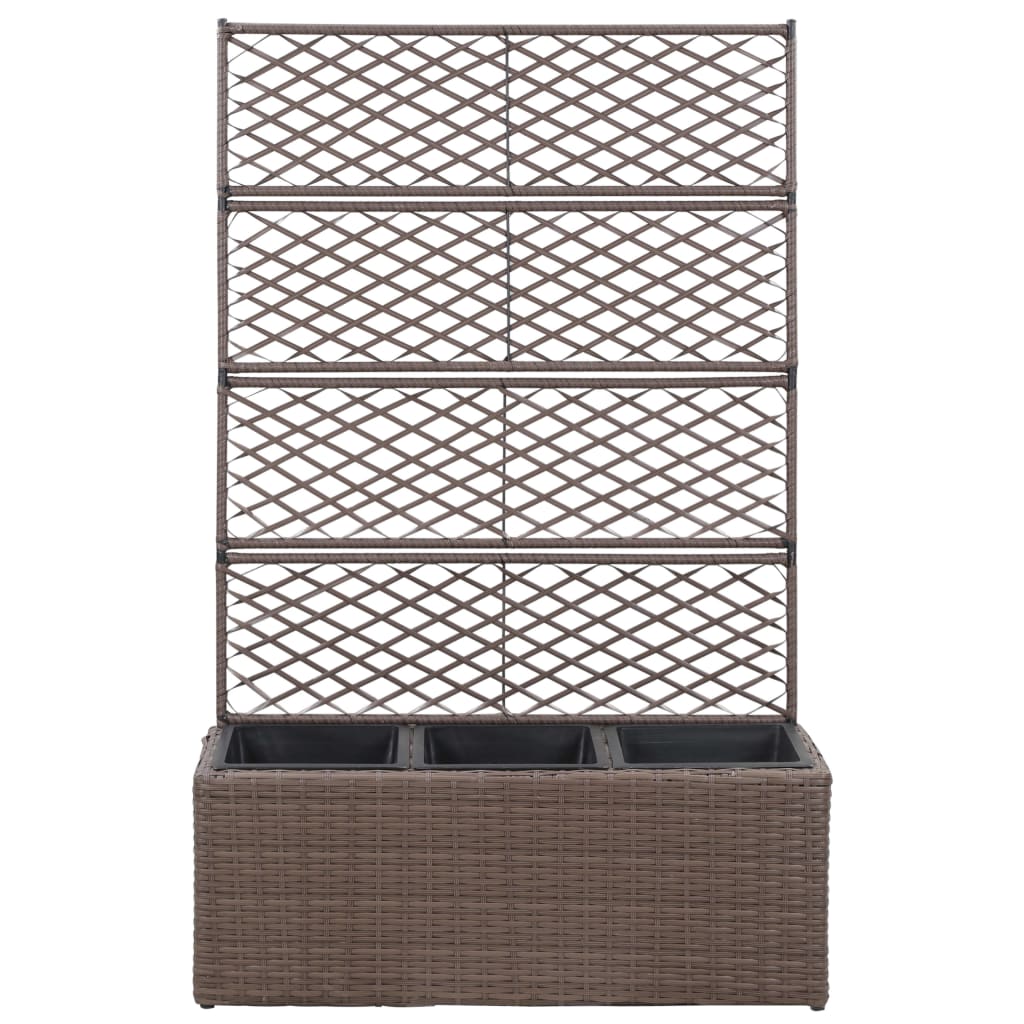 Trellis Raised Bed with 3 Pots 32.7"x11.8"x51.2" Poly Rattan Brown