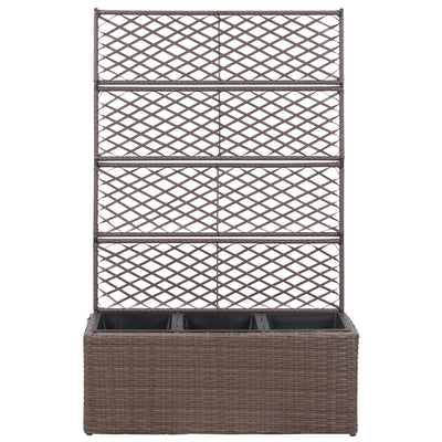 Trellis Raised Bed with 3 Pots 32.7"x11.8"x51.2" Poly Rattan Brown