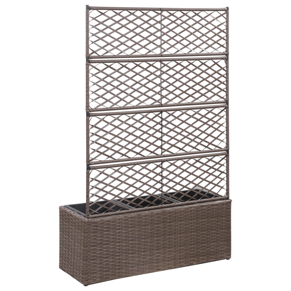 Trellis Raised Bed with 3 Pots 32.7"x11.8"x51.2" Poly Rattan Brown