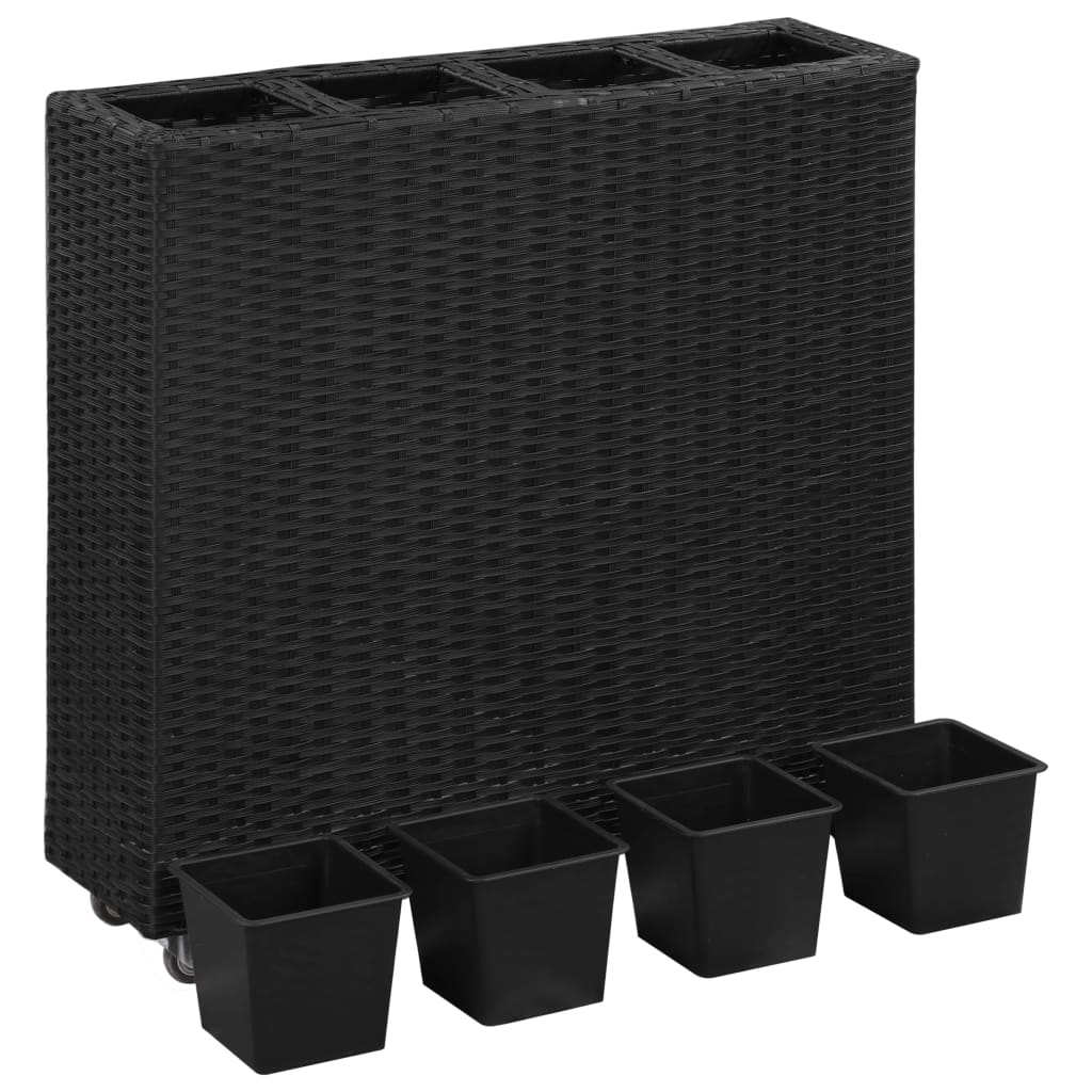 Garden Raised Bed with 4 Pots 31.5"x8.7"x31.1" Poly Rattan Black