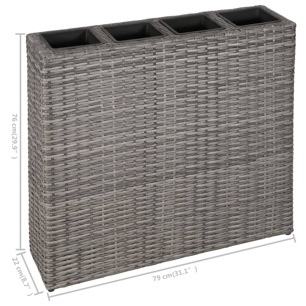 Garden Raised Bed with 4 Pots 2 pcs Poly Rattan Gray