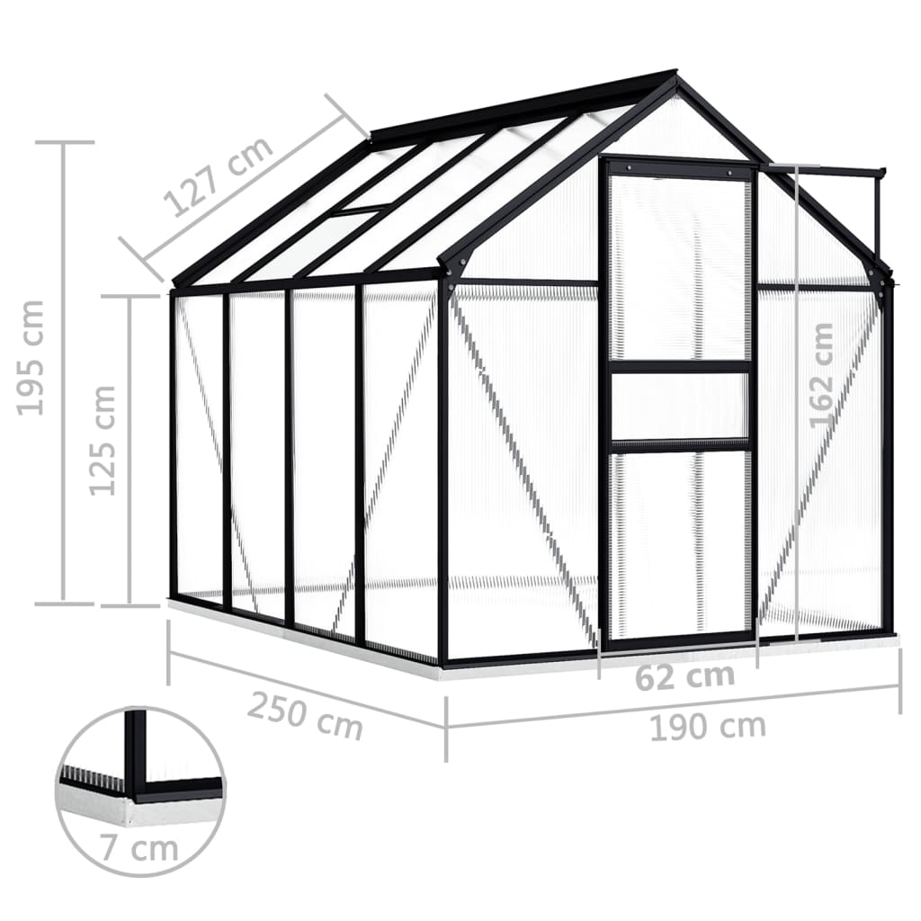 Greenhouse with Base Frame Anthracite Aluminum 51.1 ft²