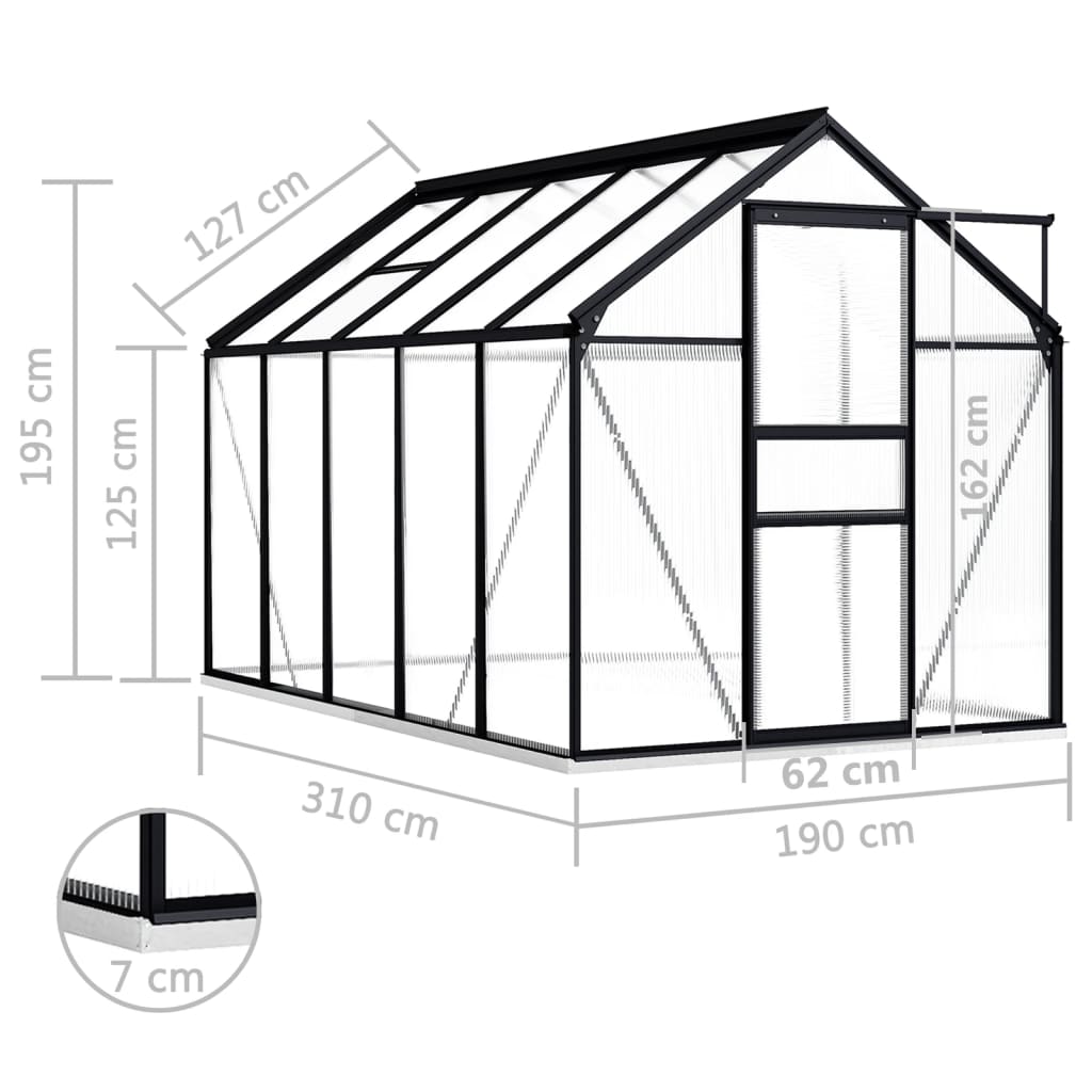 Greenhouse with Base Frame Anthracite Aluminum 63.4 ft²