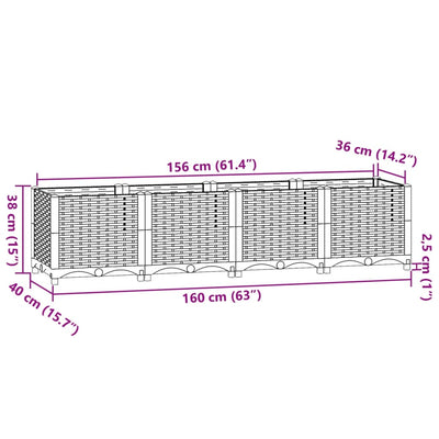 Raised Bed 63"x15.7"x15" Polypropylene