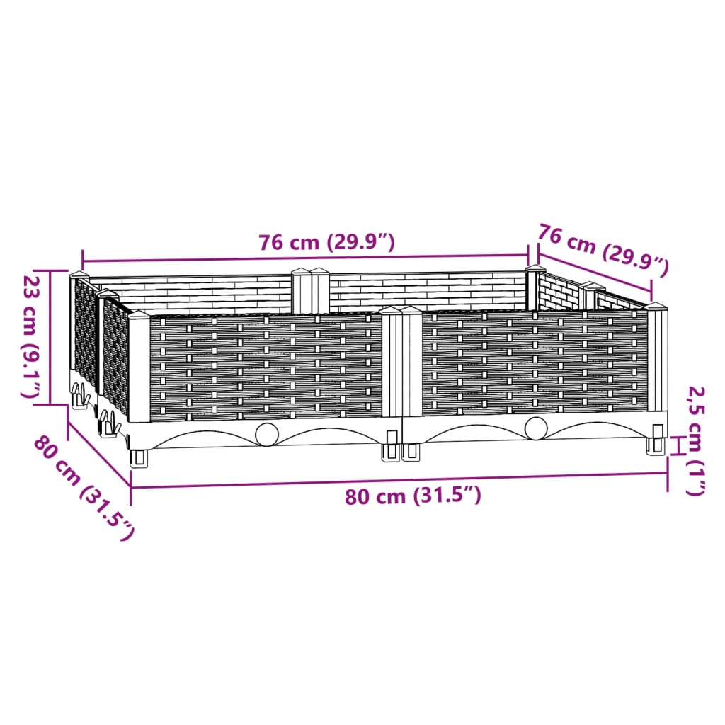 Raised Bed 31.5"x31.5"x9.1" Polypropylene