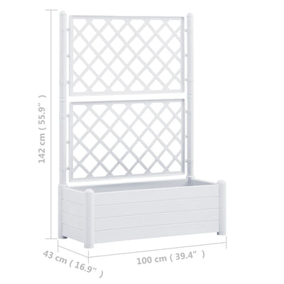 Garden Planter with Trellis 39.4"x16.9"x55.9" PP White