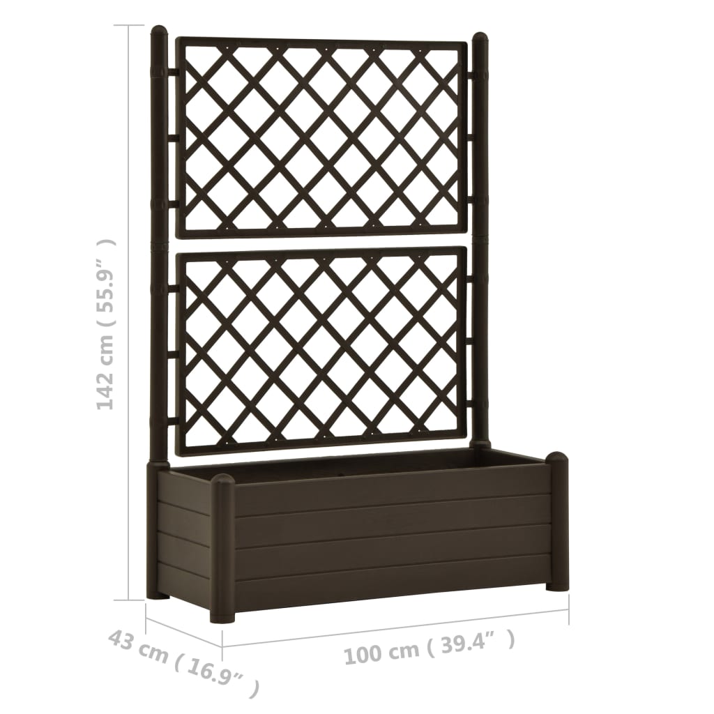 Garden Planter with Trellis 39.4"x16.9"x55.9" PP Mocha