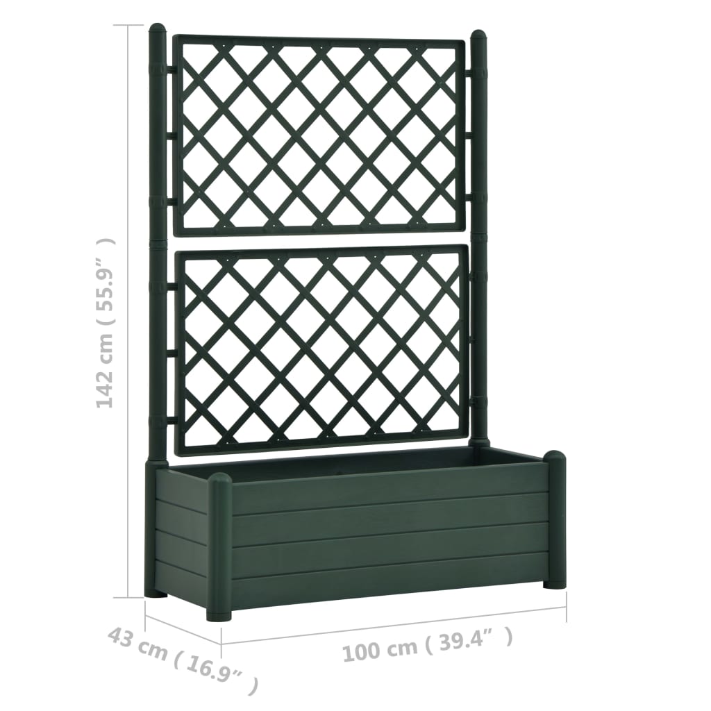 Garden Planter with Trellis 39.4"x16.9"x55.9" PP Green