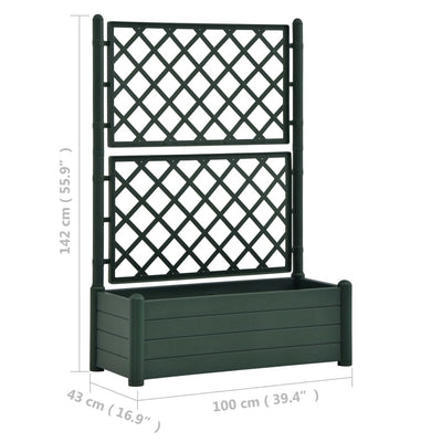 Garden Planter with Trellis 39.4"x16.9"x55.9" PP Green