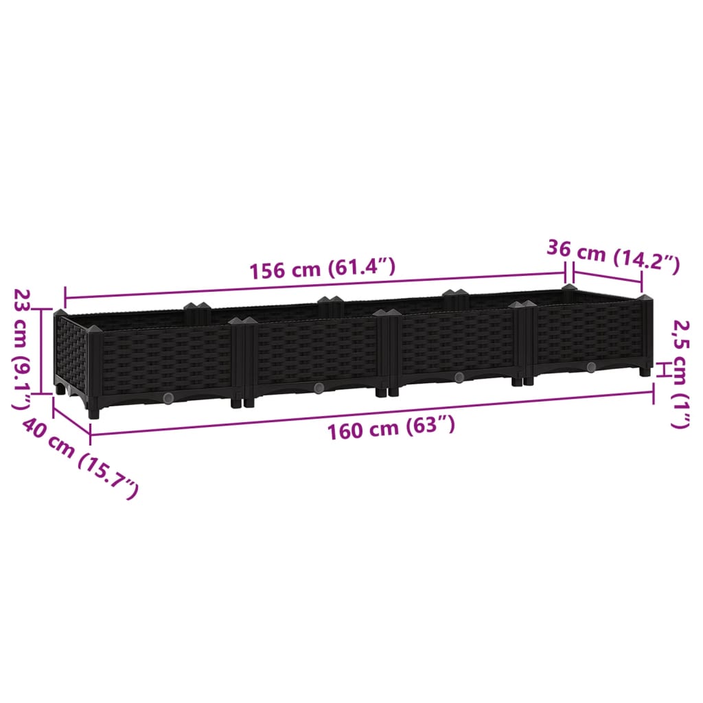 Raised Bed 63"x15.7"x9.1" Polypropylene