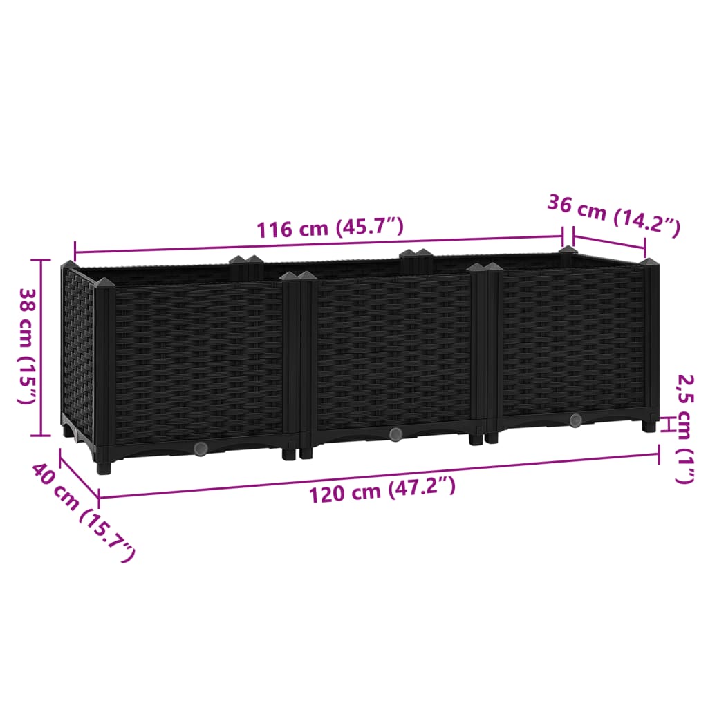 Raised Bed 47.2"x15.7"x15" Polypropylene