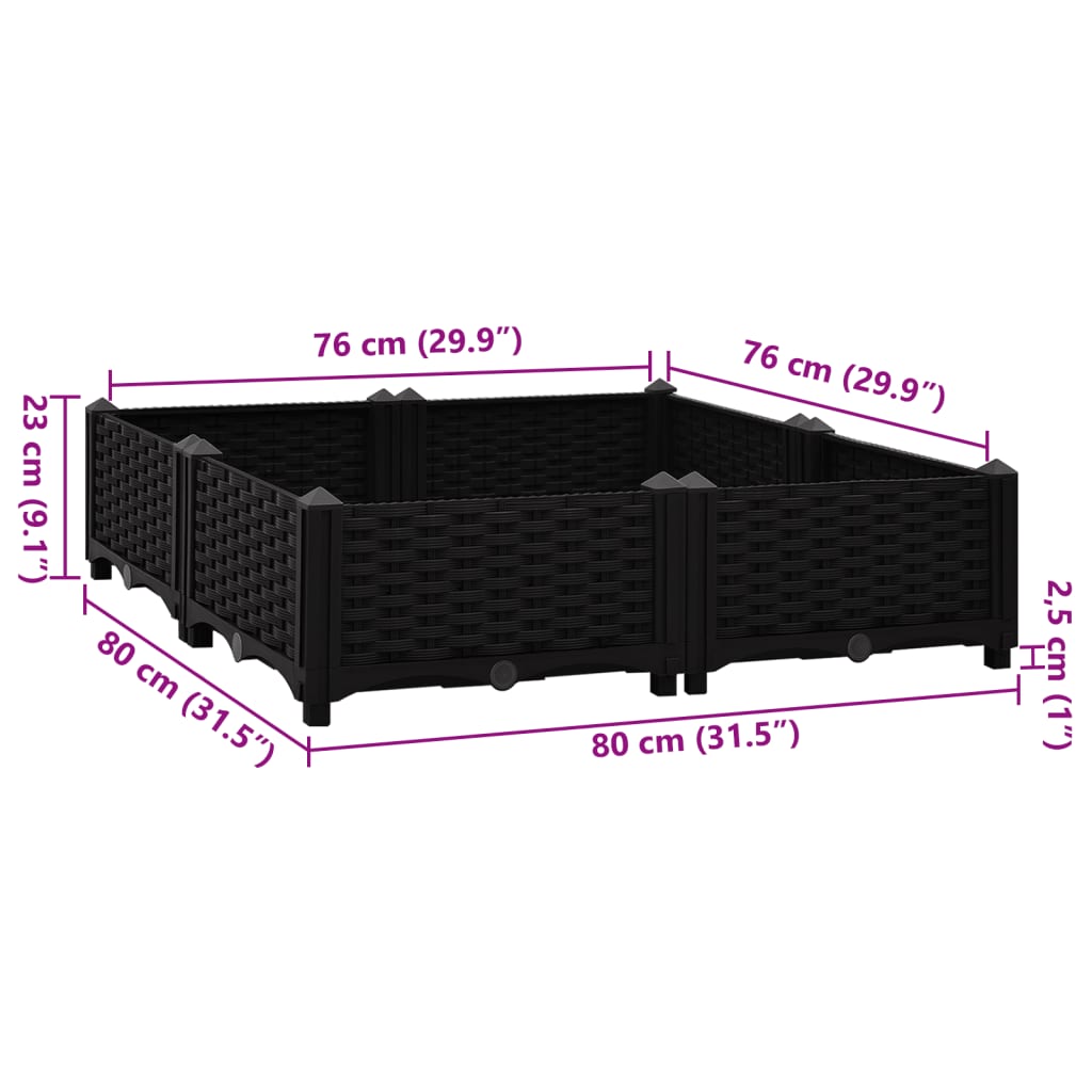 Raised Bed 31.5"x31.5"x9.1" Polypropylene