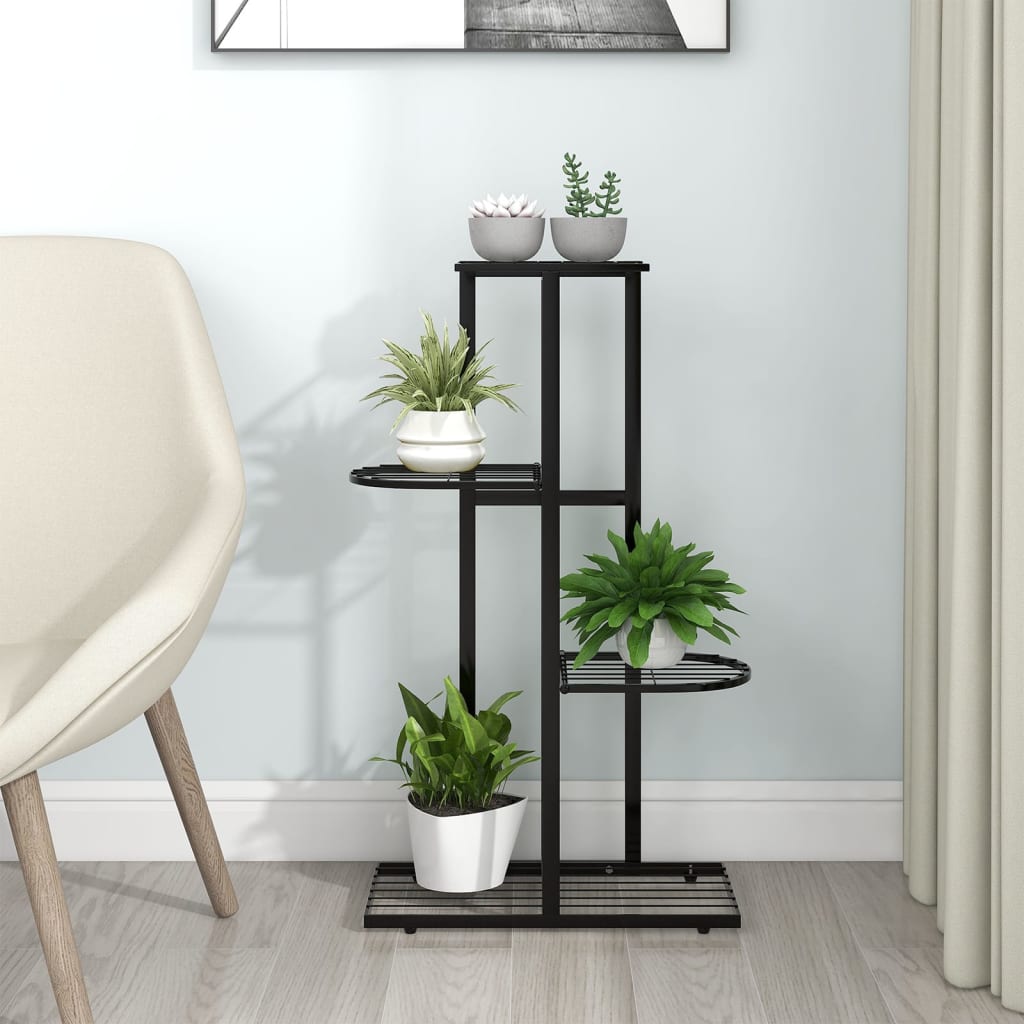 4-Floor Flower Stand 16.9"x8.7"x29.9" Black Metal