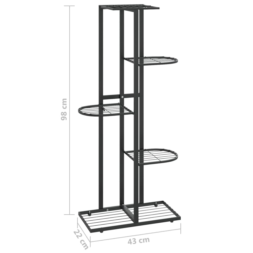 5-Floor Flower Stand 16.9"x8.7"x38.6" Black Metal