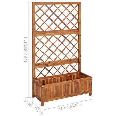 Raised Bed with Trellis 33.5"x15"x59.1" Solid Acacia Wood