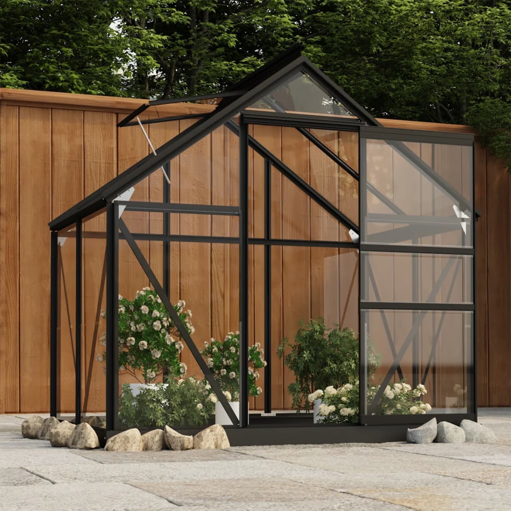 Glass Greenhouse Anthracite 61"x40.6"x75.2" Aluminum