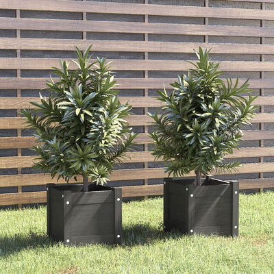 Garden Planters 2 pcs Gray 12.2"x12.2"x12.2" Solid Wood Pine