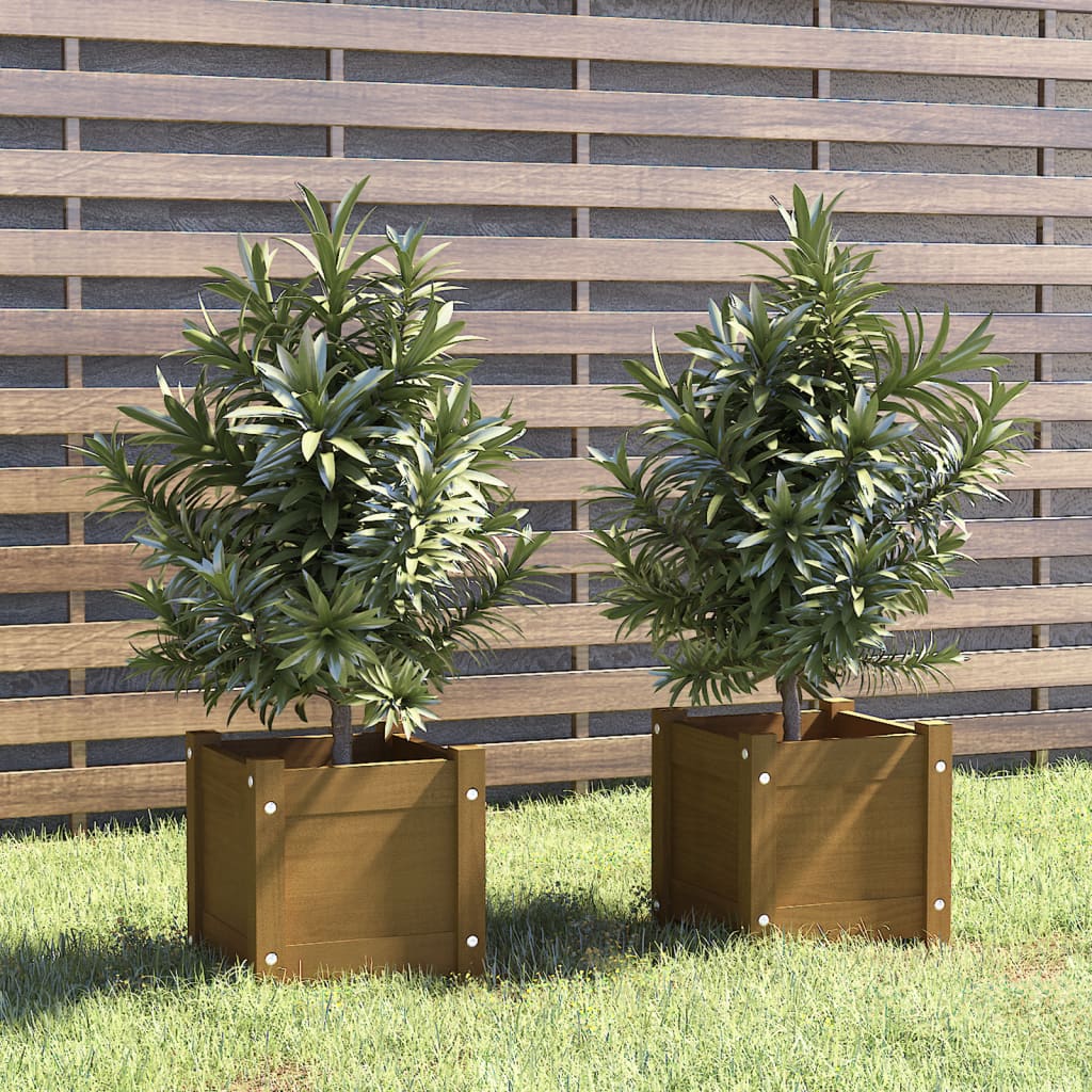 Garden Planters 2 pcs Honey Brown 12.2"x12.2"x12.2" Solid Wood Pine