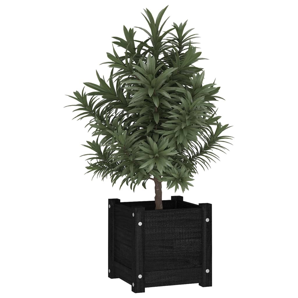 Garden Planter Black 12.2"x12.2"x12.2" Solid Wood Pine