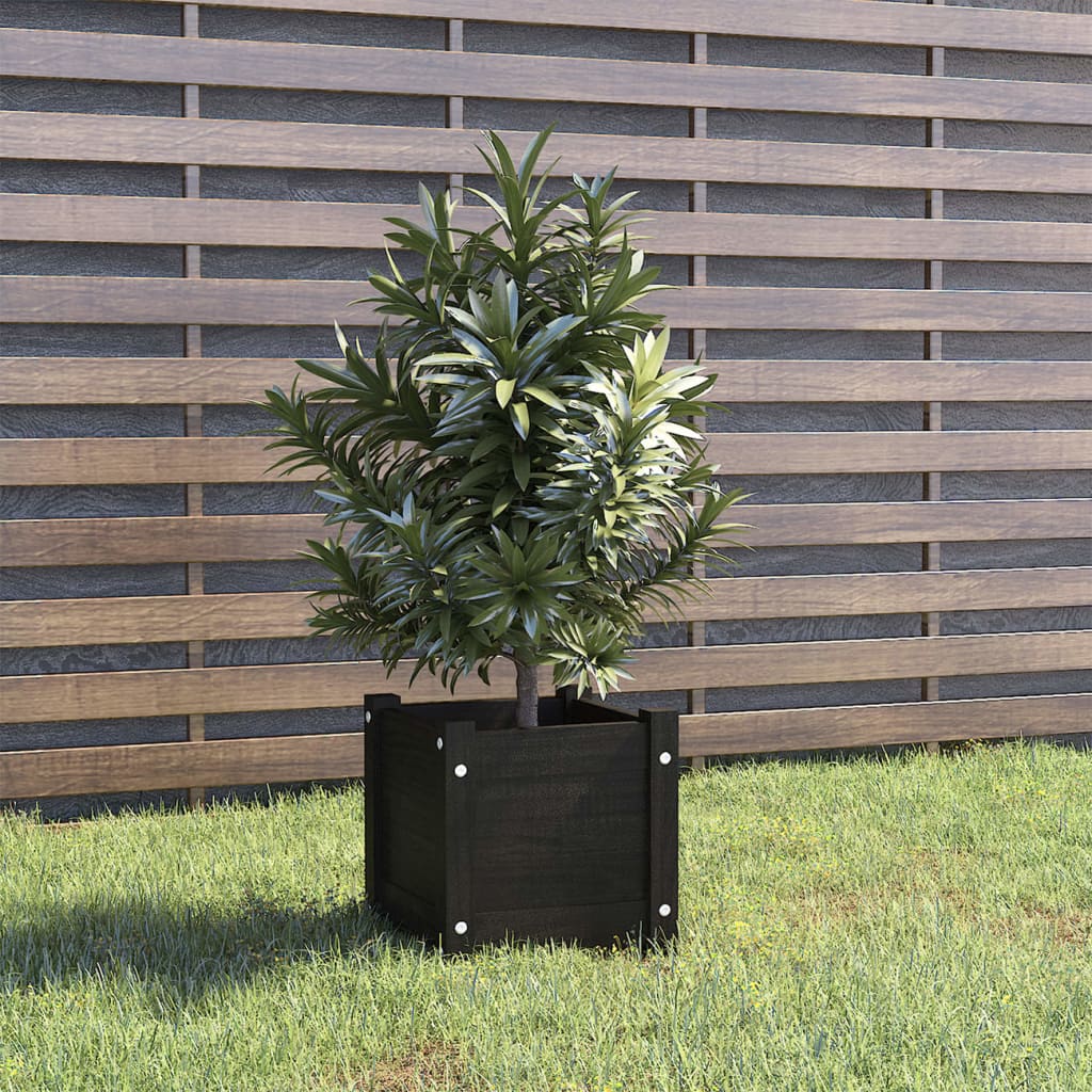 Garden Planter Black 12.2"x12.2"x12.2" Solid Wood Pine