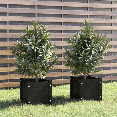 Garden Planters 2 pcs Black 12.2"x12.2"x12.2" Solid Wood Pine