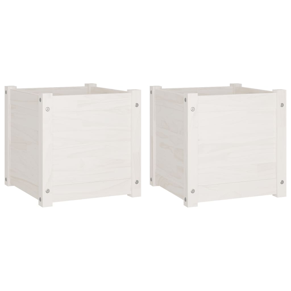 Garden Planters 2 pcs White 15.7"x15.7"x15.7" Solid Wood Pine