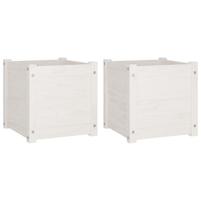 Garden Planters 2 pcs White 15.7"x15.7"x15.7" Solid Wood Pine