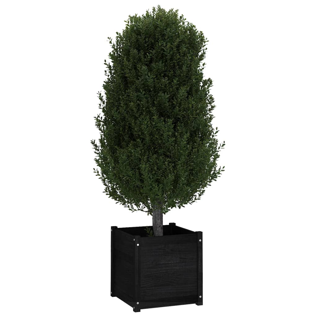 Garden Planter Black 19.7"x19.7"x19.7" Solid Wood Pine