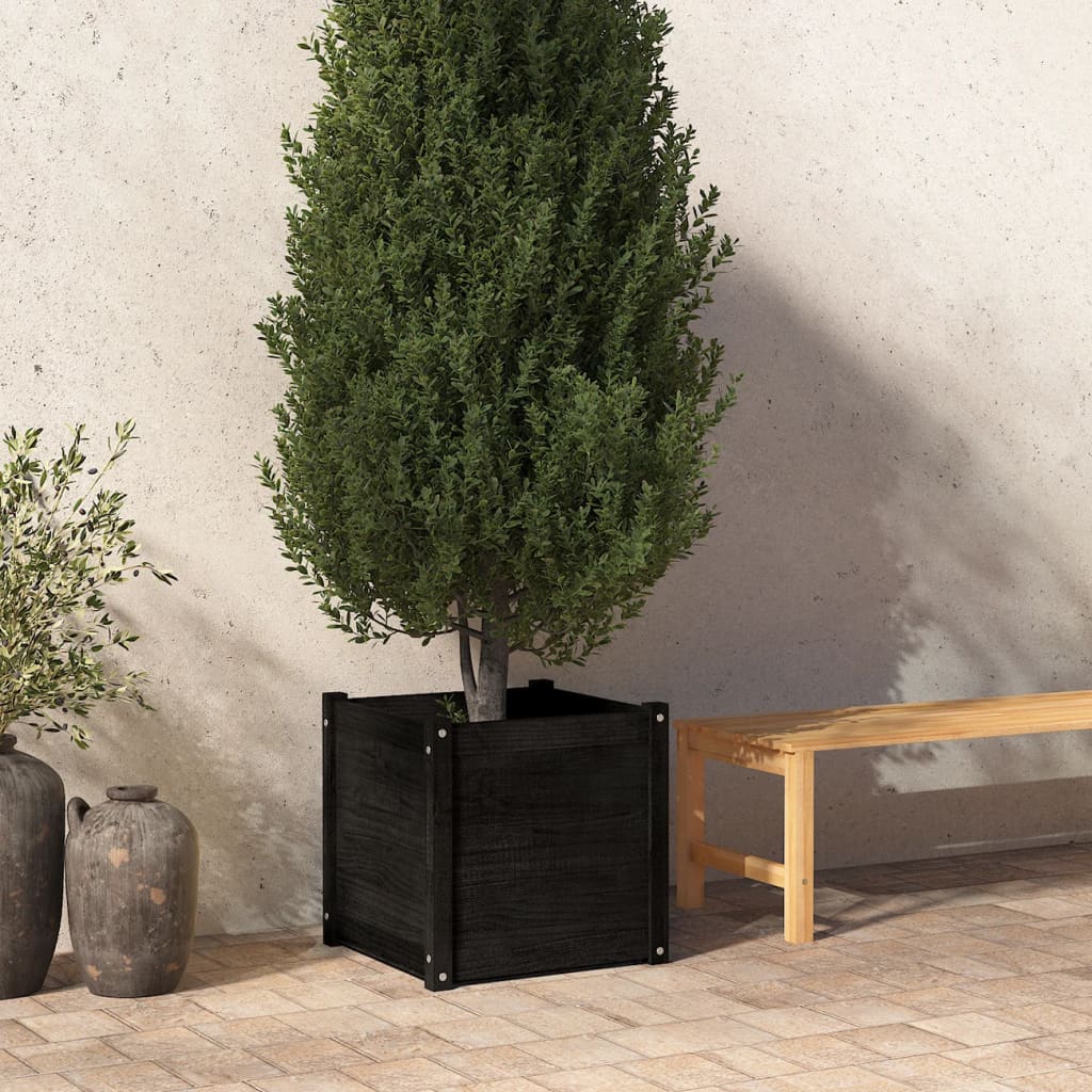 Garden Planter Black 19.7"x19.7"x19.7" Solid Wood Pine