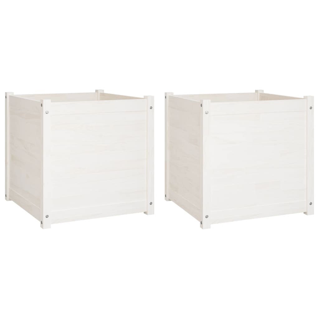 Garden Planters 2 pcs White 23.6"x23.6"x23.6" Solid Wood Pine