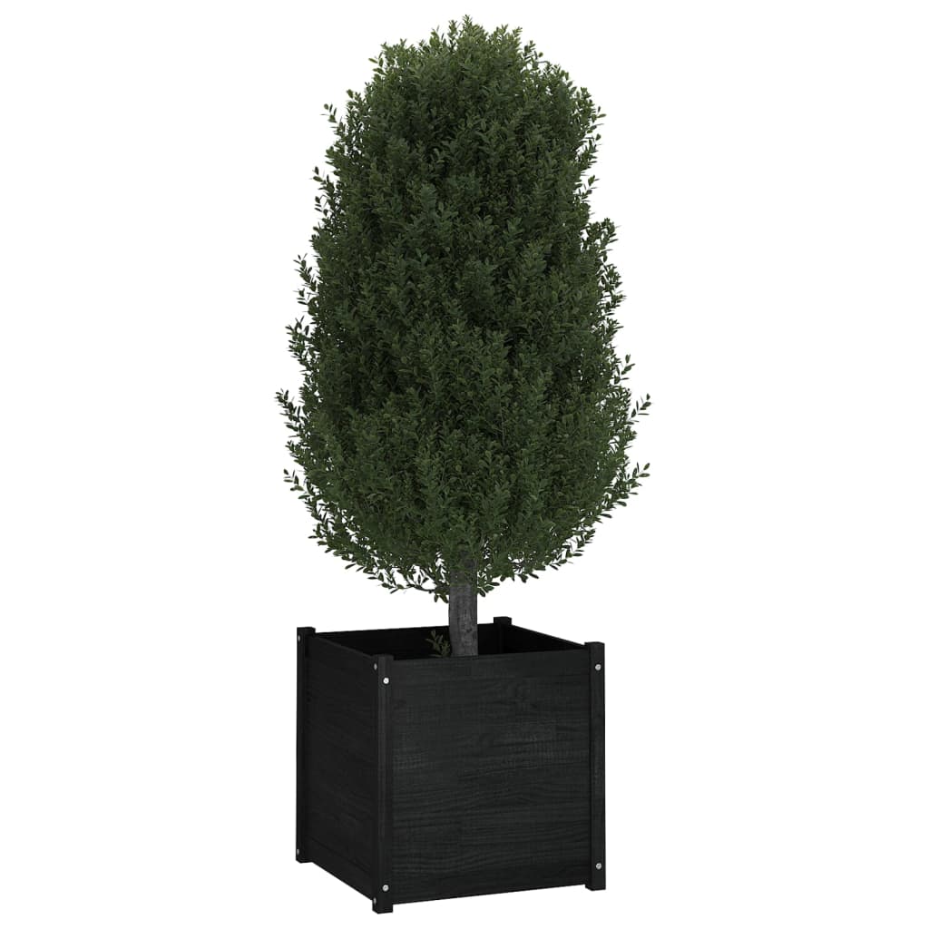 Garden Planter Black 23.6"x23.6"x23.6" Solid Wood Pine