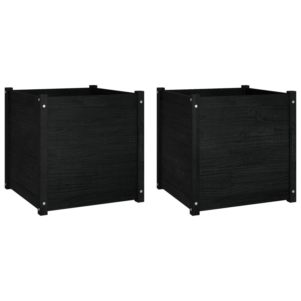 Garden Planters 2 pcs Black 23.6"x23.6"x23.6" Solid Wood Pine