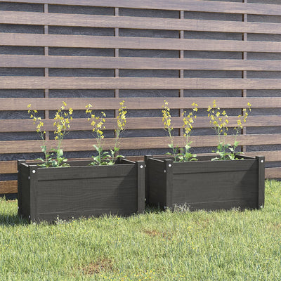 Garden Planters 2 pcs Gray 23.6"x12.2"x12.2" Solid Wood Pine