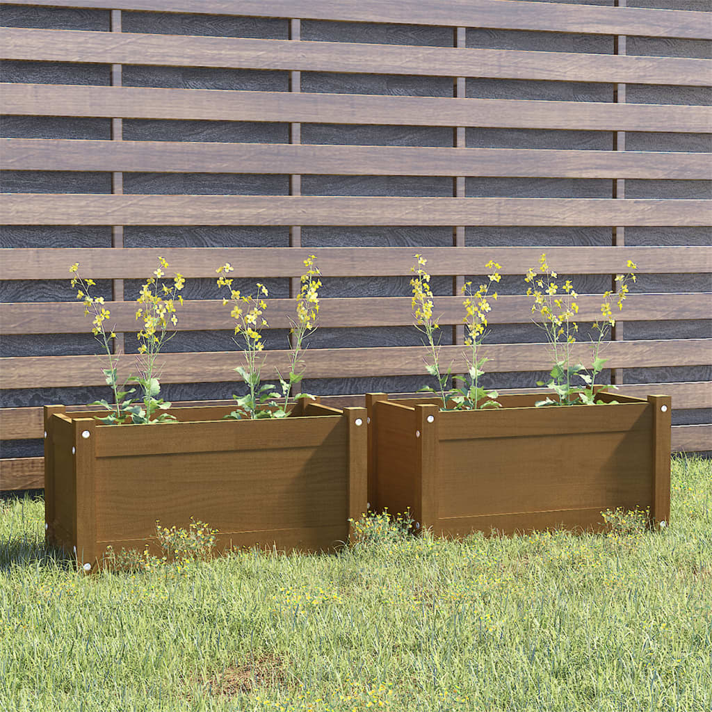 Garden Planters 2 pcs Honey Brown 23.6"x12.2"x12.2" Solid Wood Pine