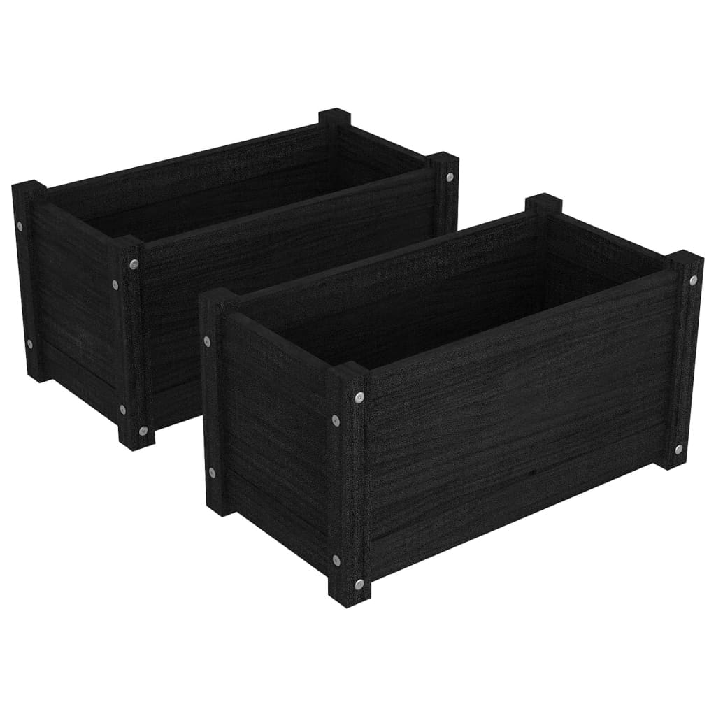 Garden Planters 2 pcs Black 23.6"x12.2"x12.2" Solid Wood Pine