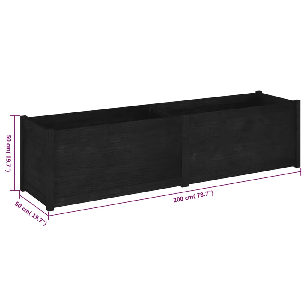 Garden Planter Black 78.7"x19.7"x19.7" Solid Wood Pine