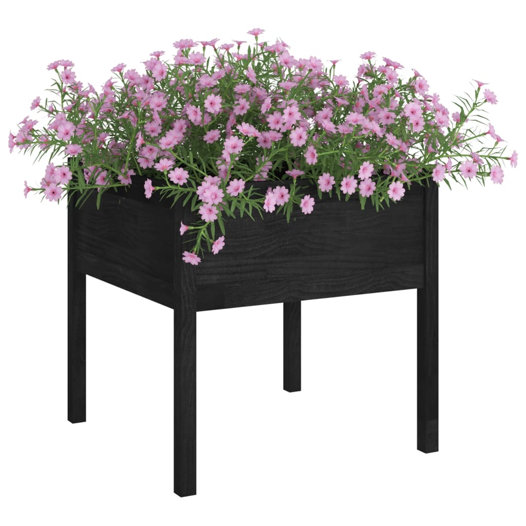 Garden Planter Black 27.6"x27.6"x27.6" Solid Wood Pine