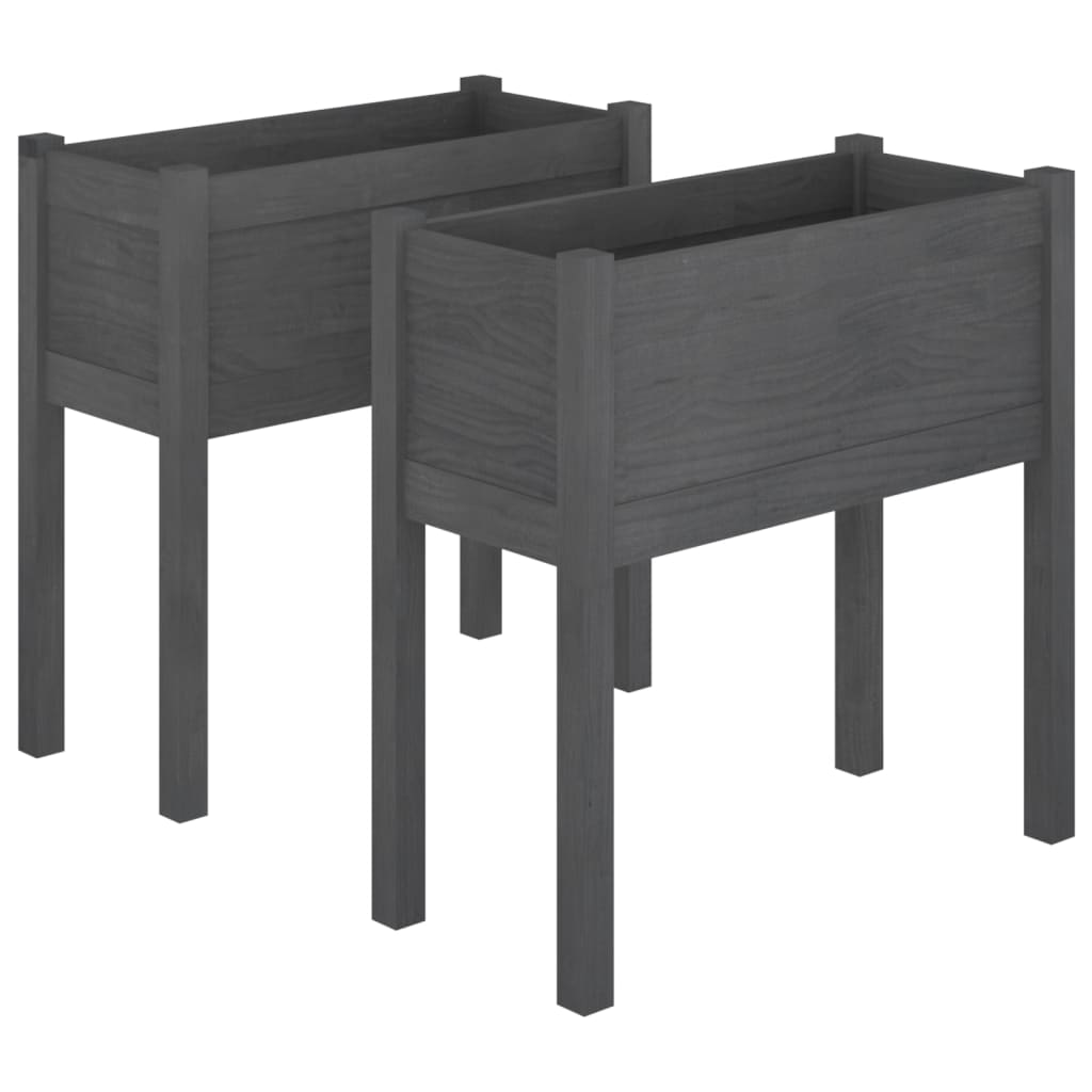 Garden Planters 2 pcs Gray 27.6"x12.2"x27.6" Solid Wood Pine