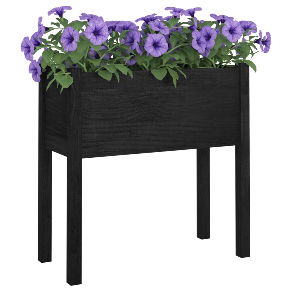 Garden Planter Black 27.6"x12.2"x27.6" Solid Wood Pine