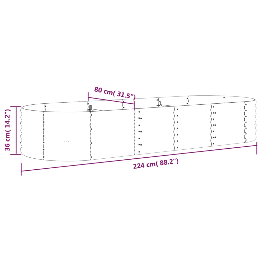 Garden Raised Bed Powder-coated Steel 88.2"x31.5"x14.2" Gray