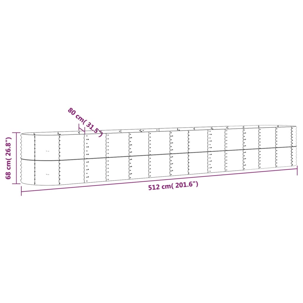 Patio Raised Bed Powder-coated Steel 201.6"x31.5"x26.8" Gray