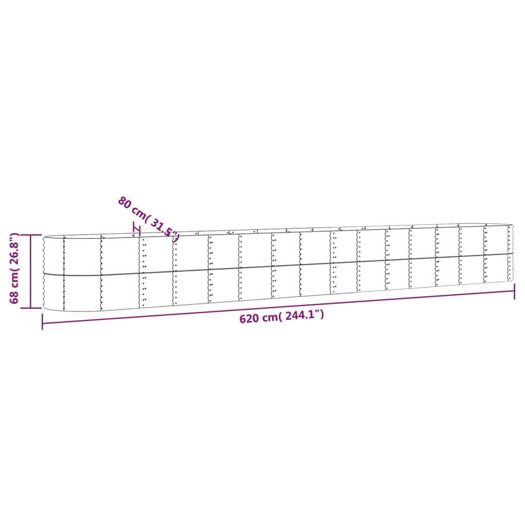 Patio Raised Bed Powder-coated Steel 244.1"x31.5"x26.8" Gray