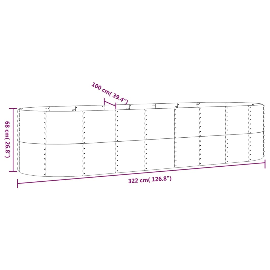 Garden Raised Bed Powder-coated Steel 126.8"x39.4"x26.8" Gray