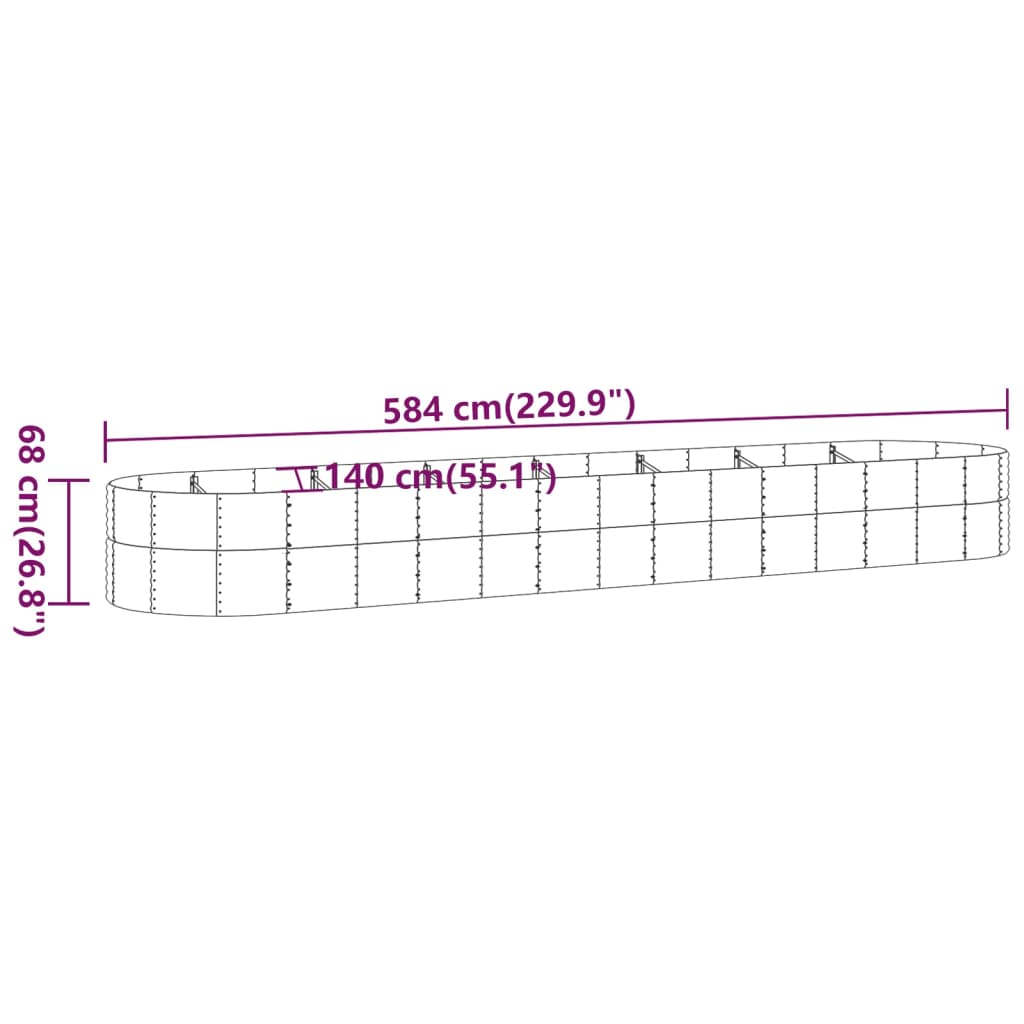 Garden Raised Bed Powder-coated Steel 229.9"x55.1"x26.8" Gray