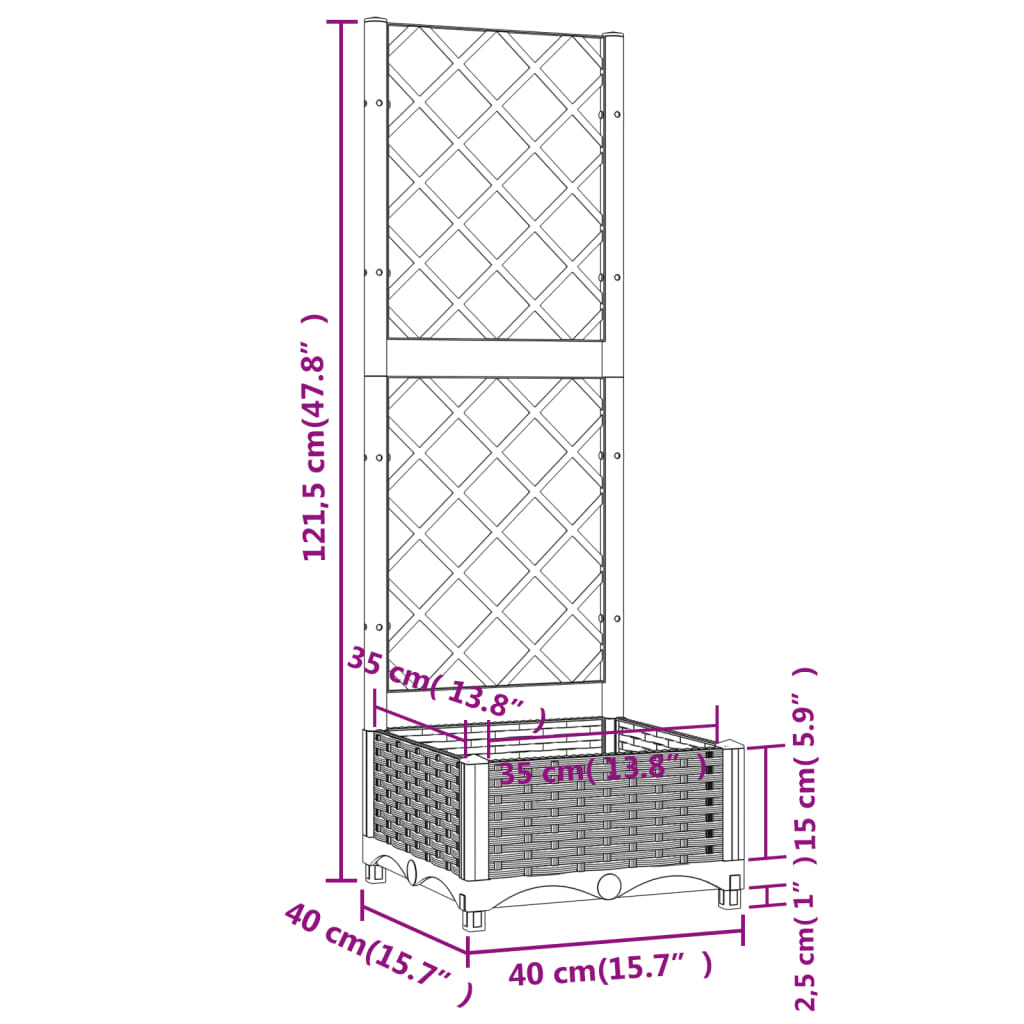 Garden Planter with Trellis Blue Gray 15.7"x15.7"x47.8" PP