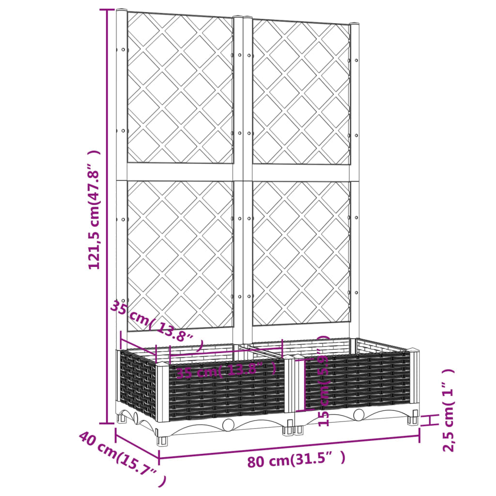 Garden Planter with Trellis Blue Gray 31.5"x15.7"x47.8" PP