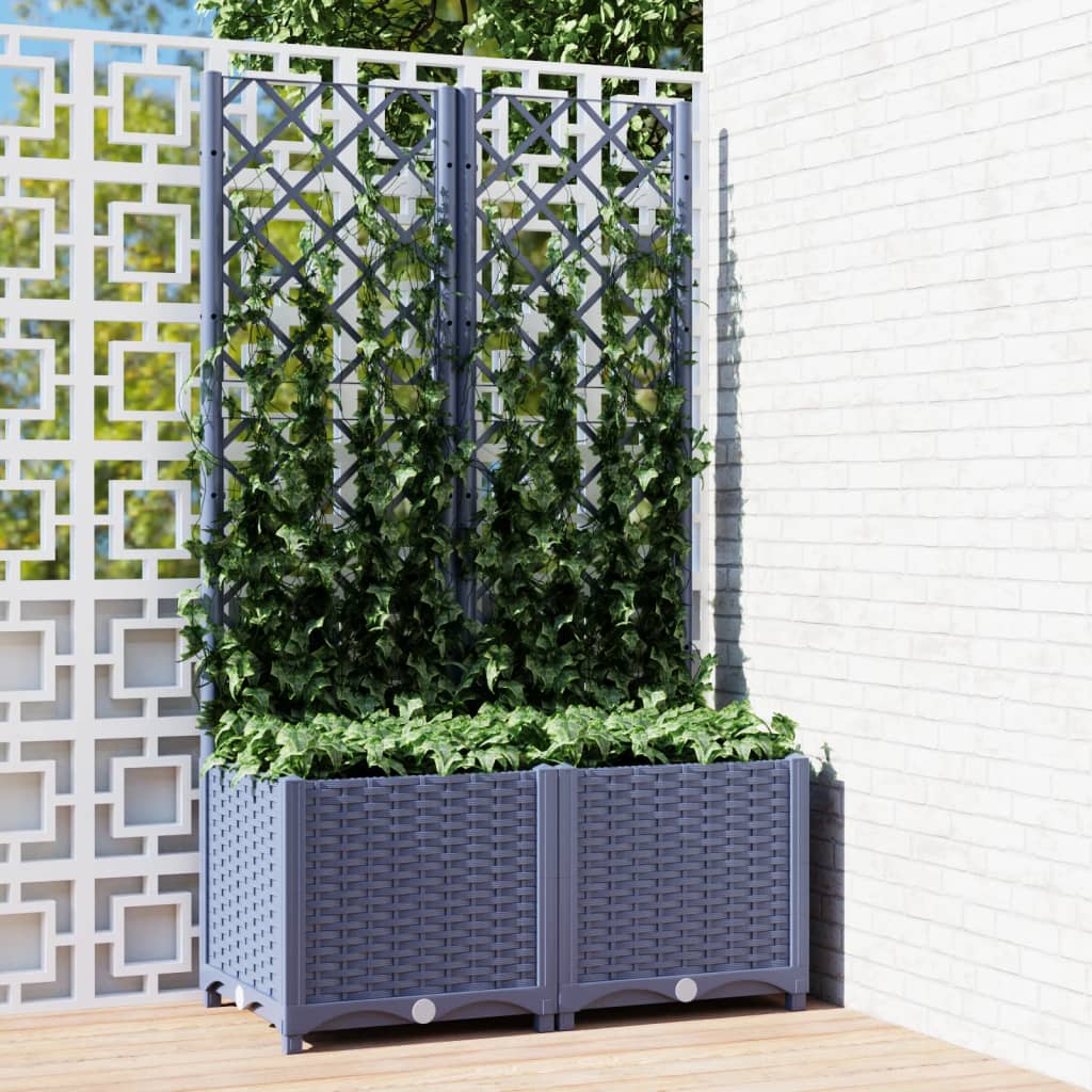 Garden Planter with Trellis Blue Gray 31.5"x15.7"x53.5" PP