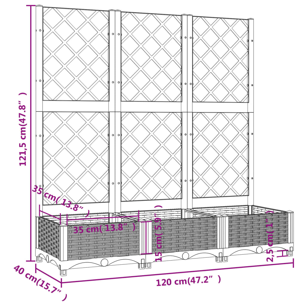 Garden Planter with Trellis Blue Gray 47.2"x15.7"x47.8" PP