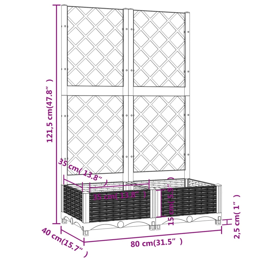 Garden Planter with Trellis Brown 31.5"x15.7"x47.8" PP